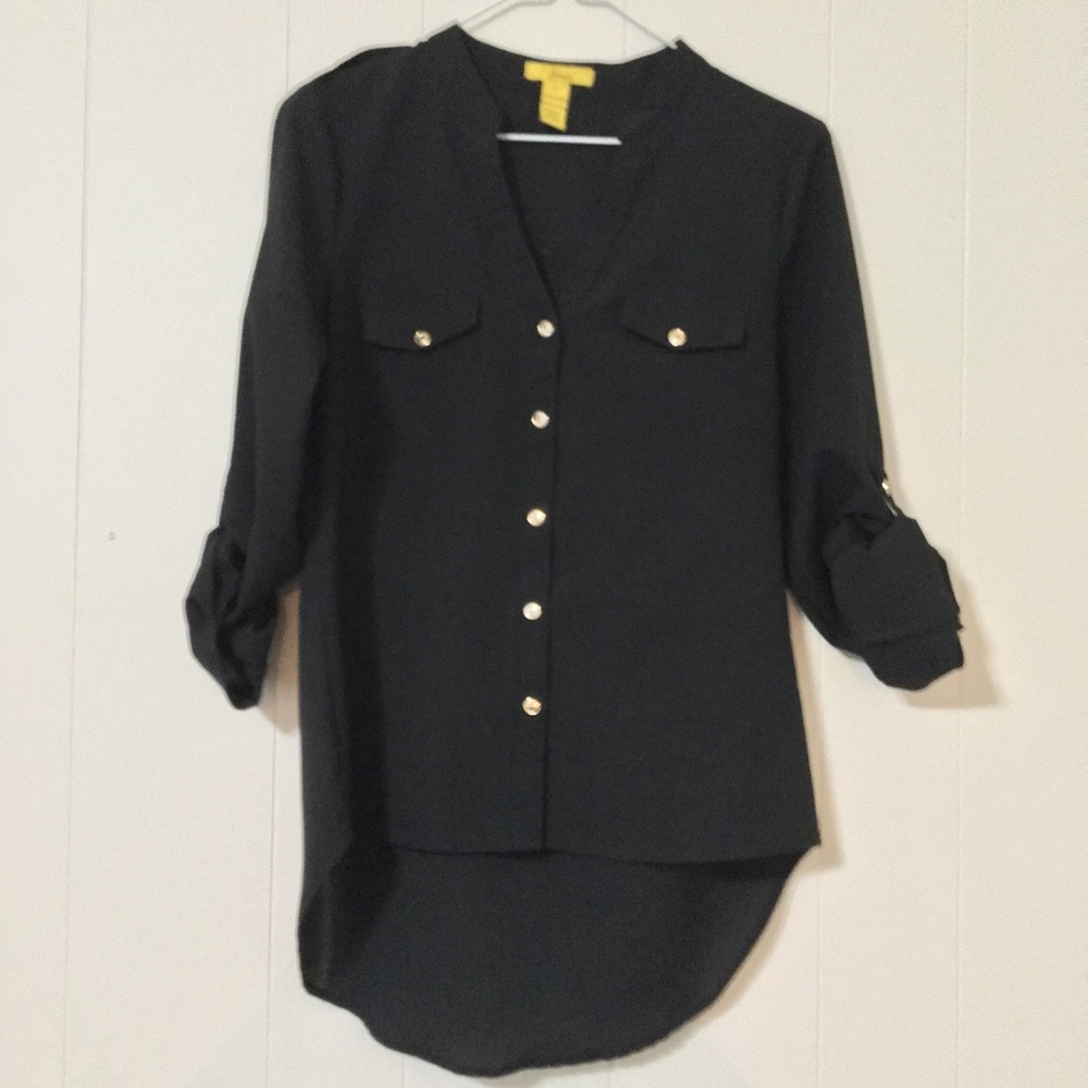Black High-Low Button Down Blouse
